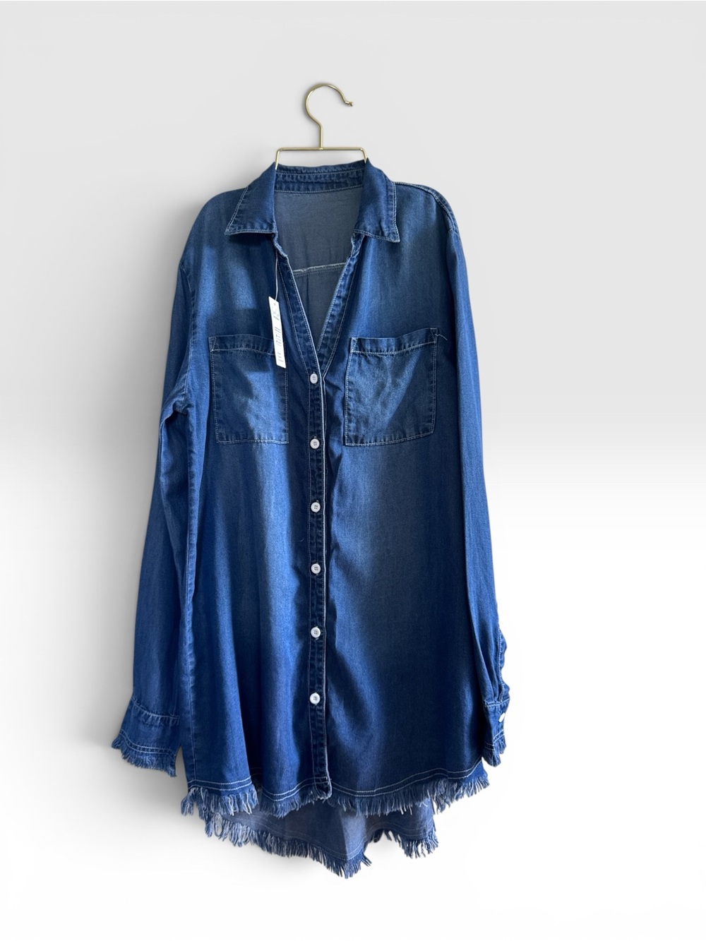 Cupshe Blue Denim Button-Front Shirt Dress